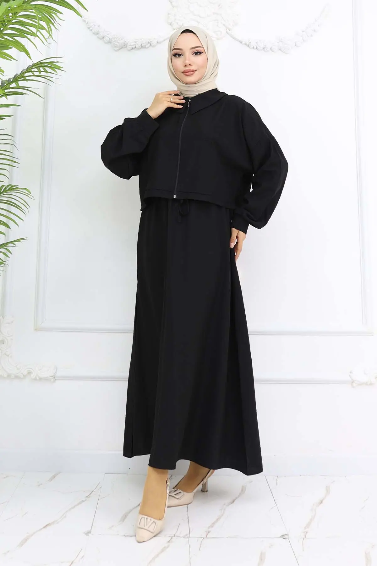 Zippered Jacket Vest Hijab Suit-detail