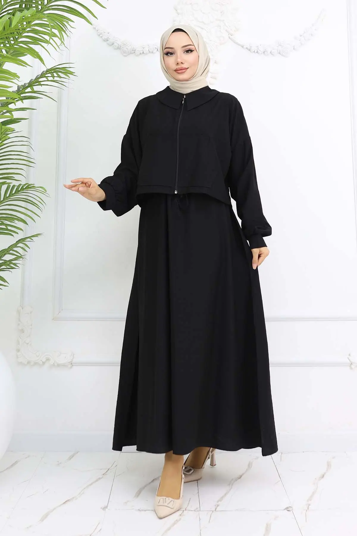Zippered Jacket Vest Hijab Suit
