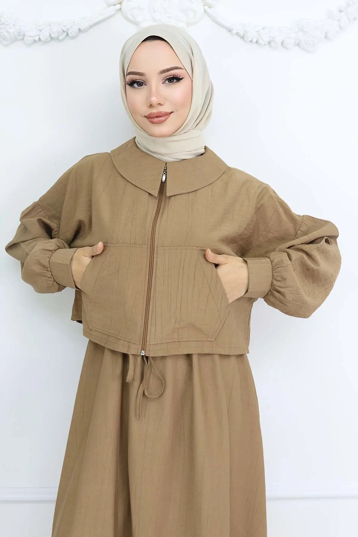 Zippered Jacket Vest Hijab Suit-detail