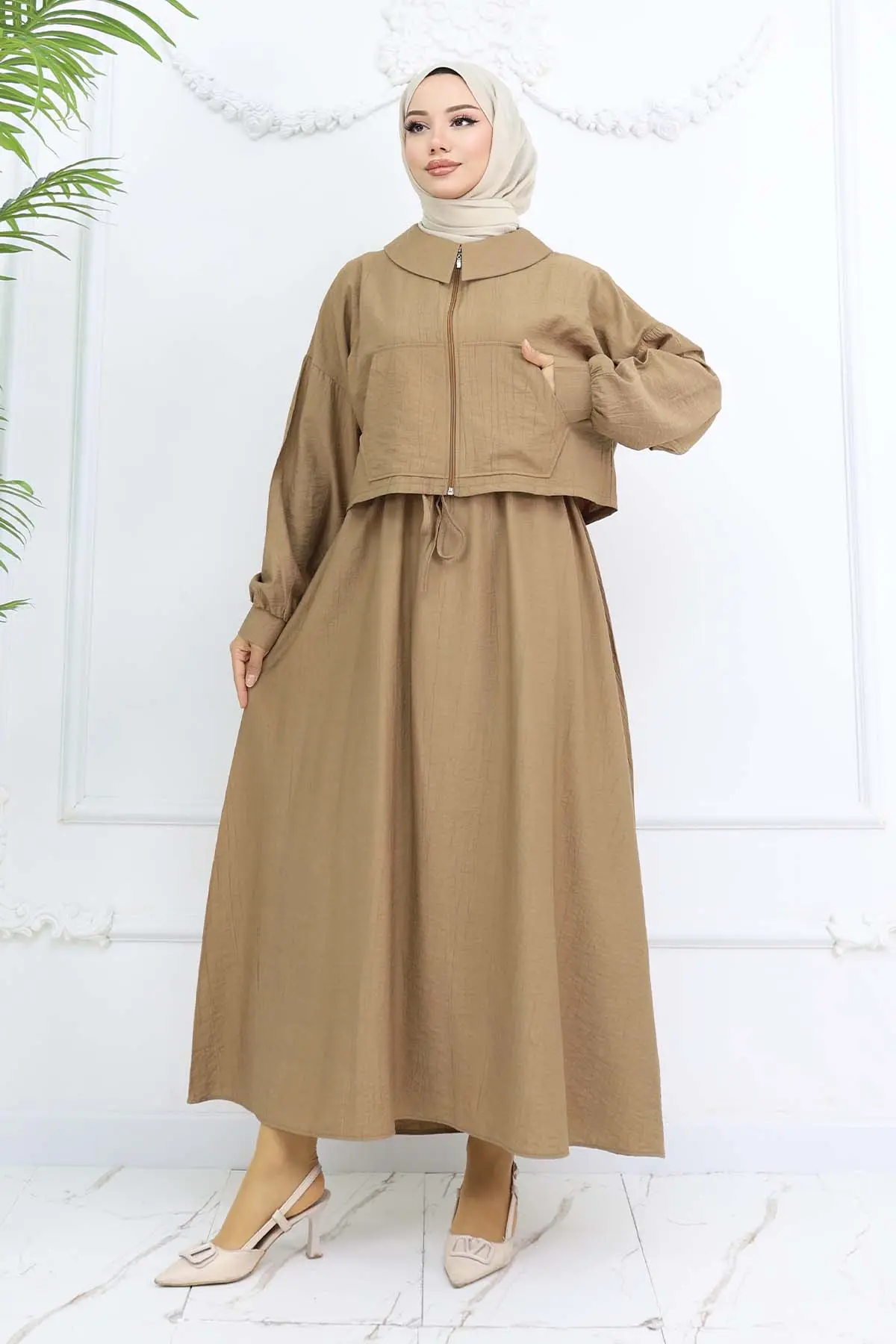 Zippered Jacket Vest Hijab Suit-detail