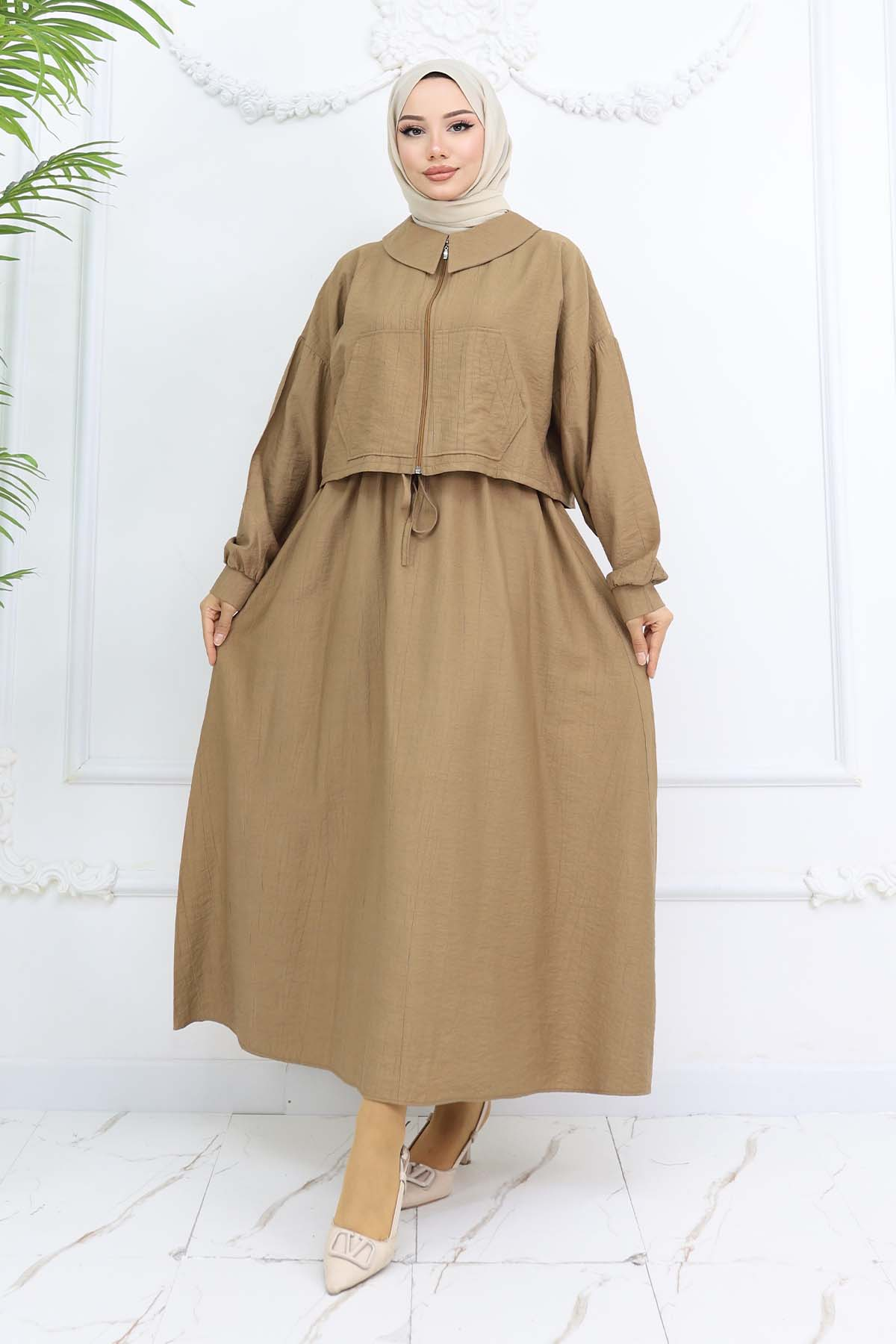 Zippered Jacket Vest Hijab Suit